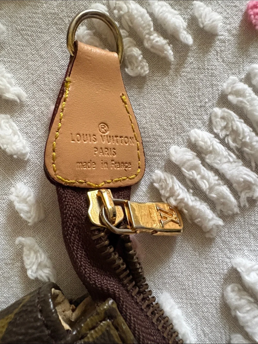 Louis Vuitton Tan Leather and Brown Canvas Key Charm with Gold Hardware